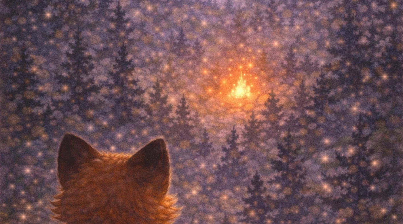 Une lumière orange mystérieuse dans la forêt